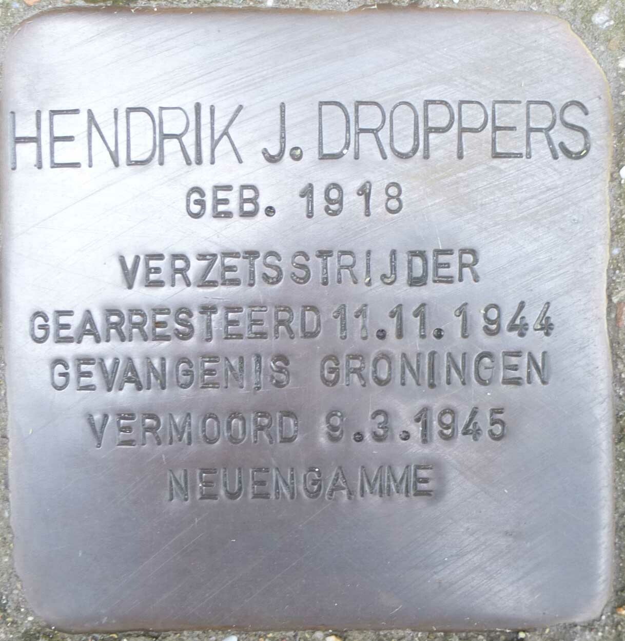 Droppers HJ HGW Anna Paulownastraat26 Groningen Stolperstein P Sklein