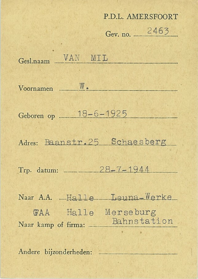 Kaart W H van Mil Kamp Amersfoort