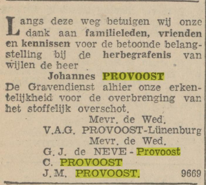 Nieuwe Courant 28 7 1948 Joh provoost herbegravenis