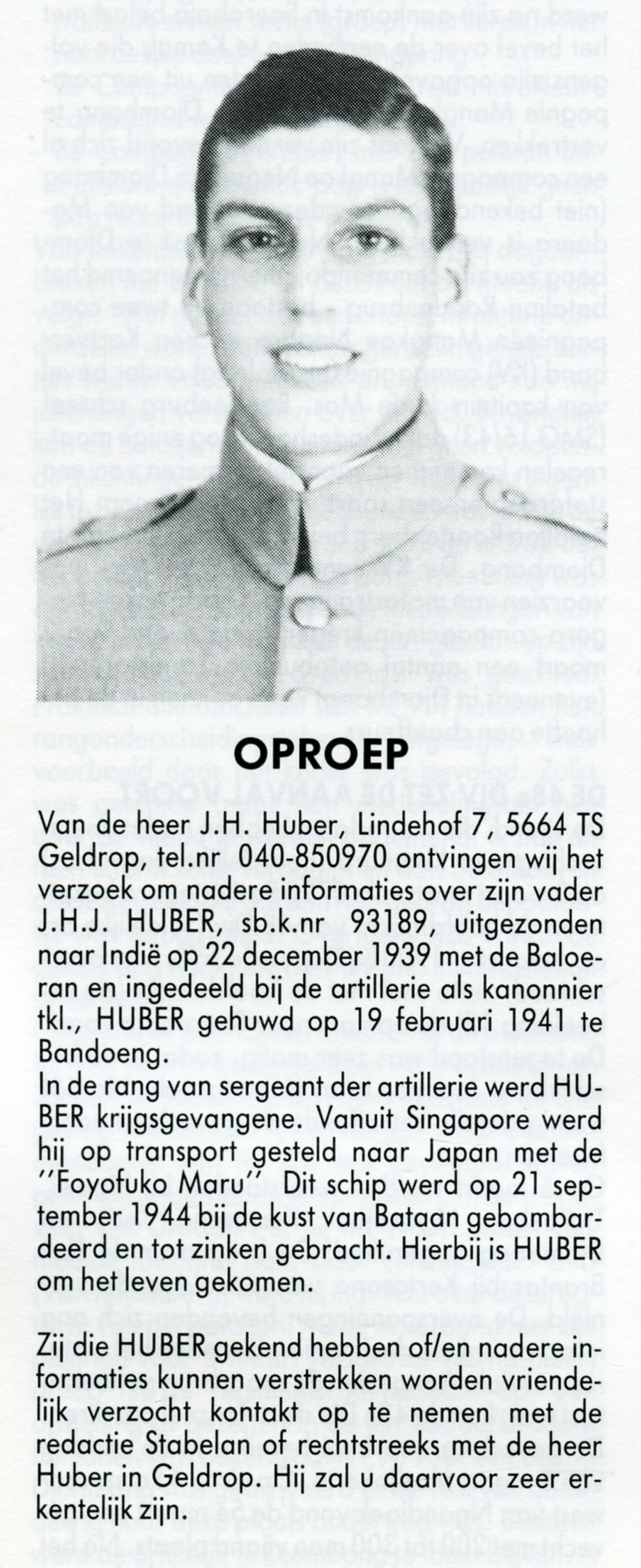 Oproep J H J Huber