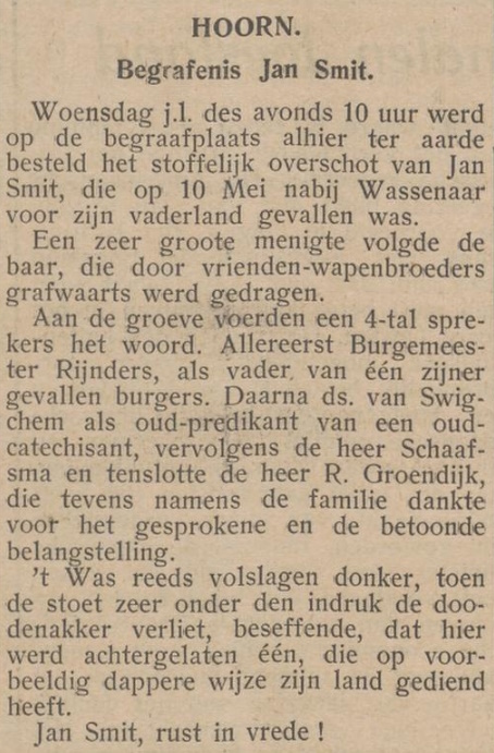 R Groendijk overlijden Jan Smit 1919 1940