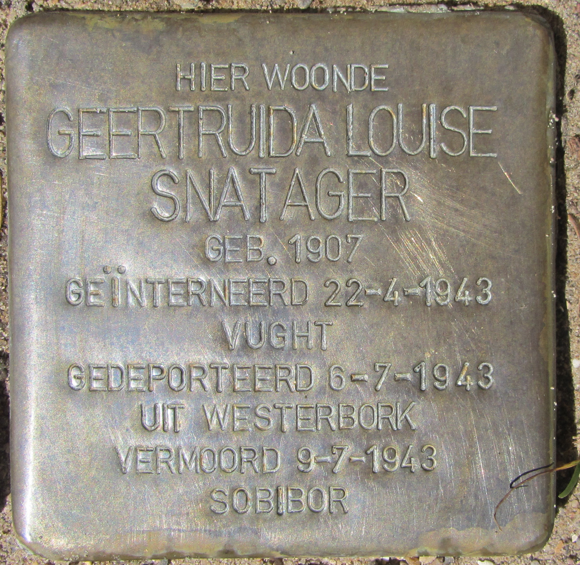 Stolperstein voor Geertruida Louise Snatager Schoonhoven