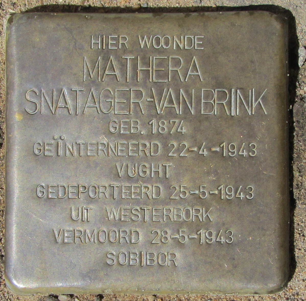 Stolperstein voor Mathera Snatager van Brink Schoonhoven