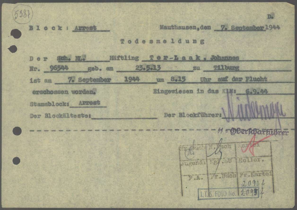 Todesmeldung Verzetsheld Johannes ter Laak