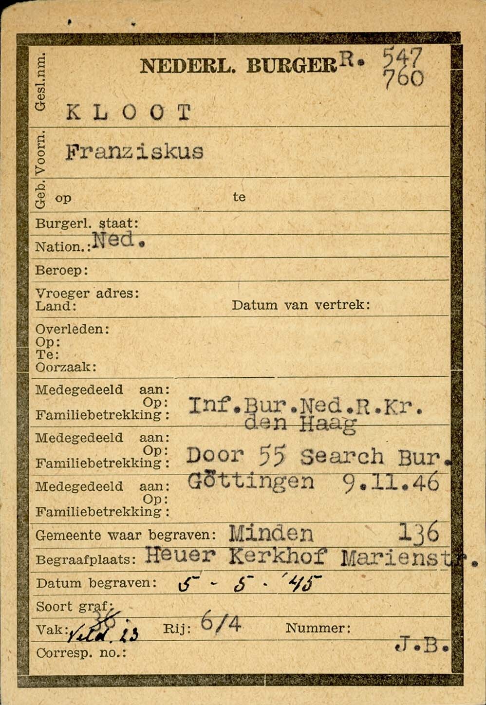 Voorkant CEC kaart 2 Franciscus Maria Cloot