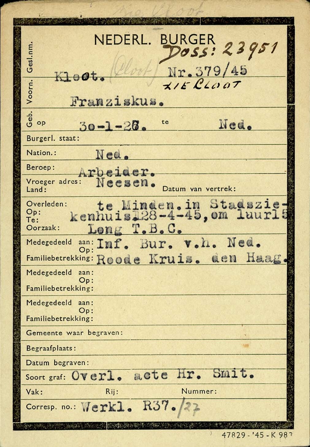 Voorkant CEC kaart Franciscus Maria Cloot